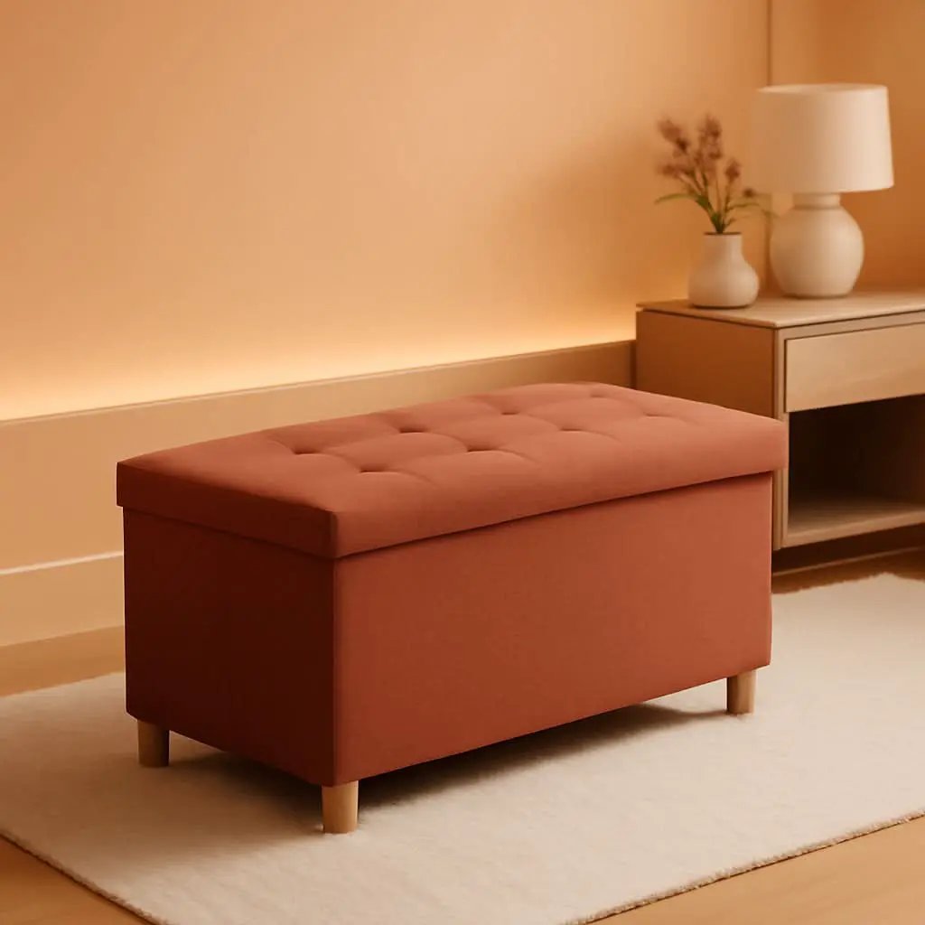 30 Inch Folding Storage Ottoman Bench Bright Orange from PriceLows™