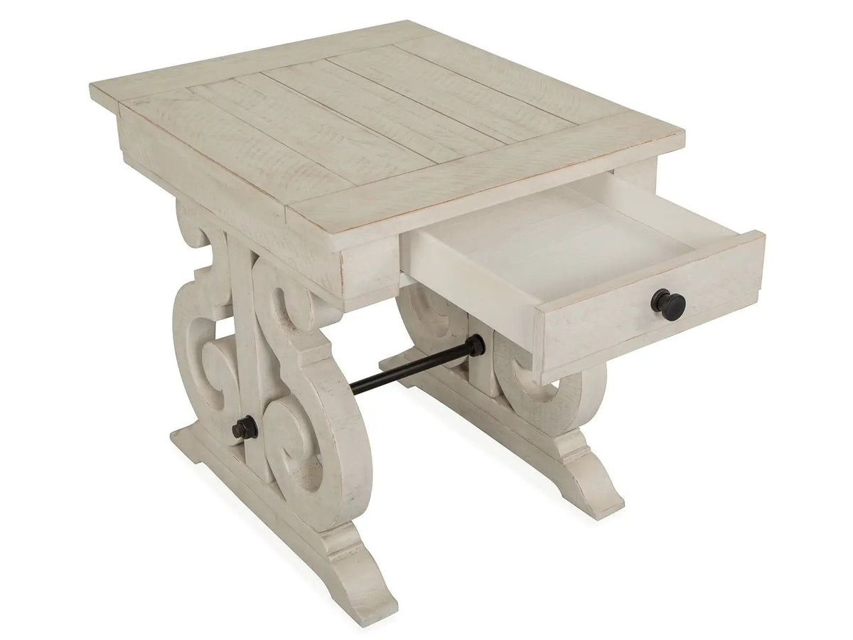Bronwyn Rectangular End Table | Alabaster Finish | Pine Solids And Metal | 50 Lb Top Capacity
