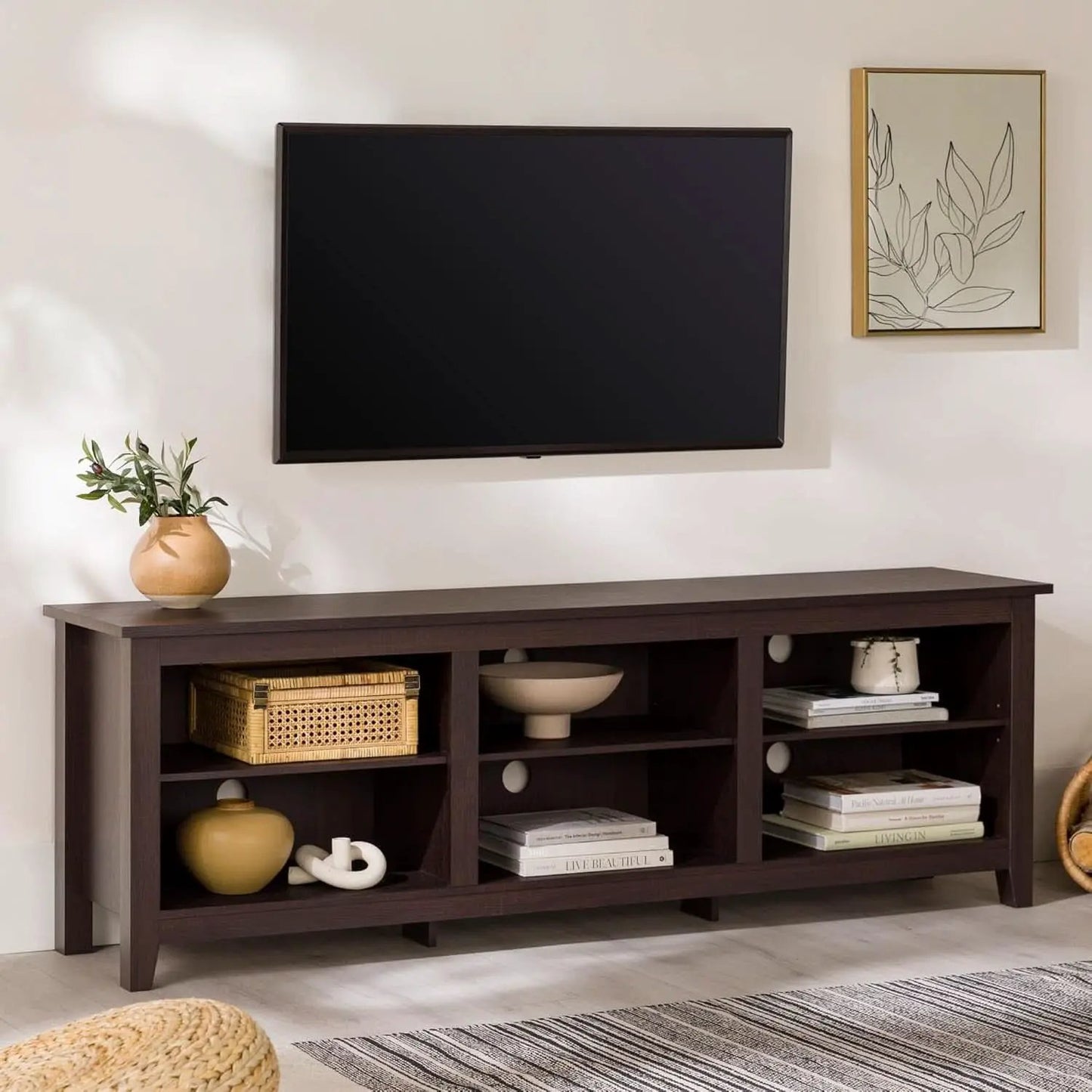 70 Inch TV Stand Espresso Finish With Adjustable Shelves from PriceLows™