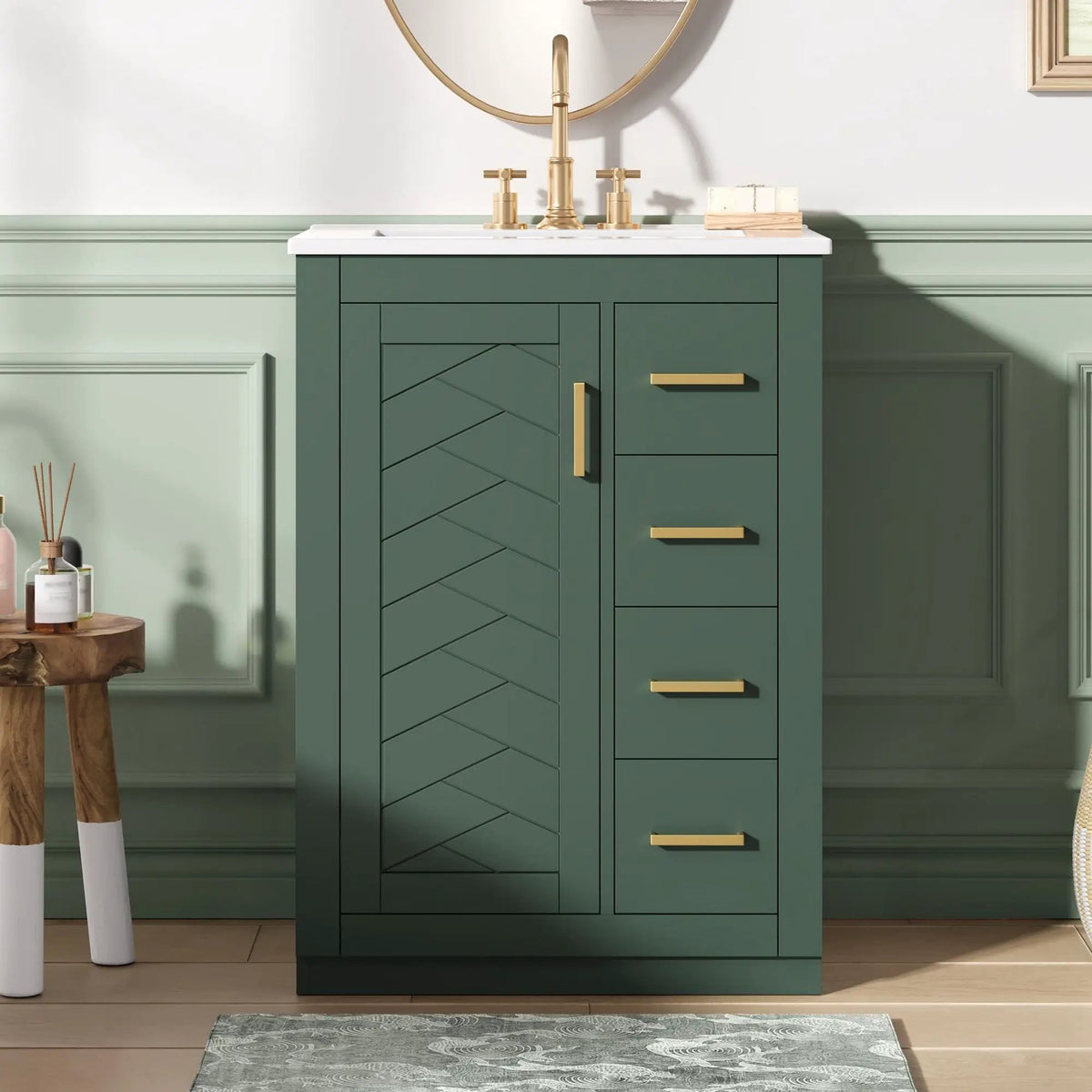 24 Inch Modern Bathroom Vanity | 1 Door 3 Drawers | Ceramic Sink | Compact Footprint