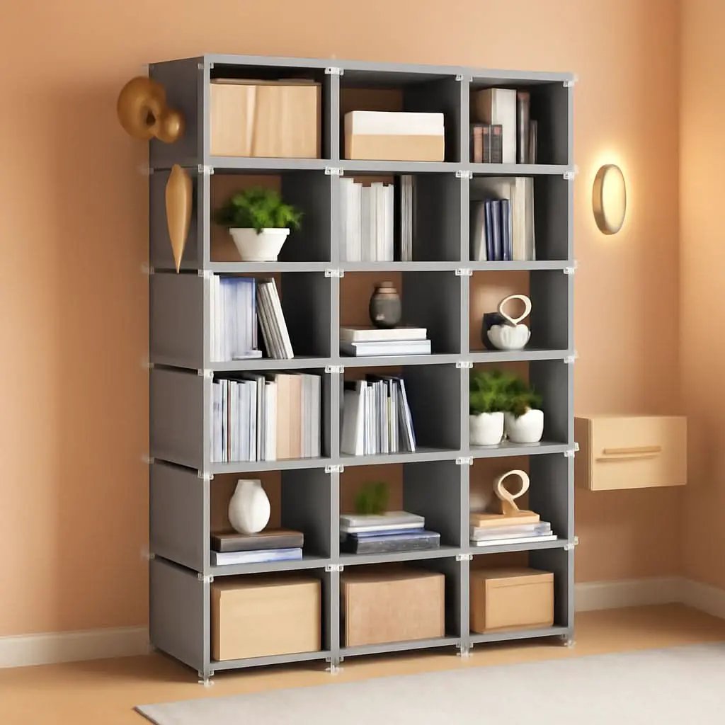 Grey 18 Cube Storage Organizer Tall Bookcase Shelf from PriceLows™