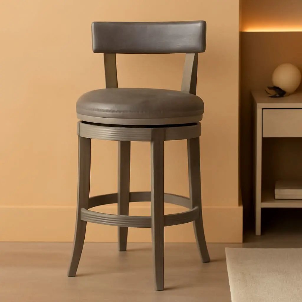 Alexander 31 Inch Rotating Bar Stool Reclaimed Oak Finish Vegan Leather Seat from PriceLows™