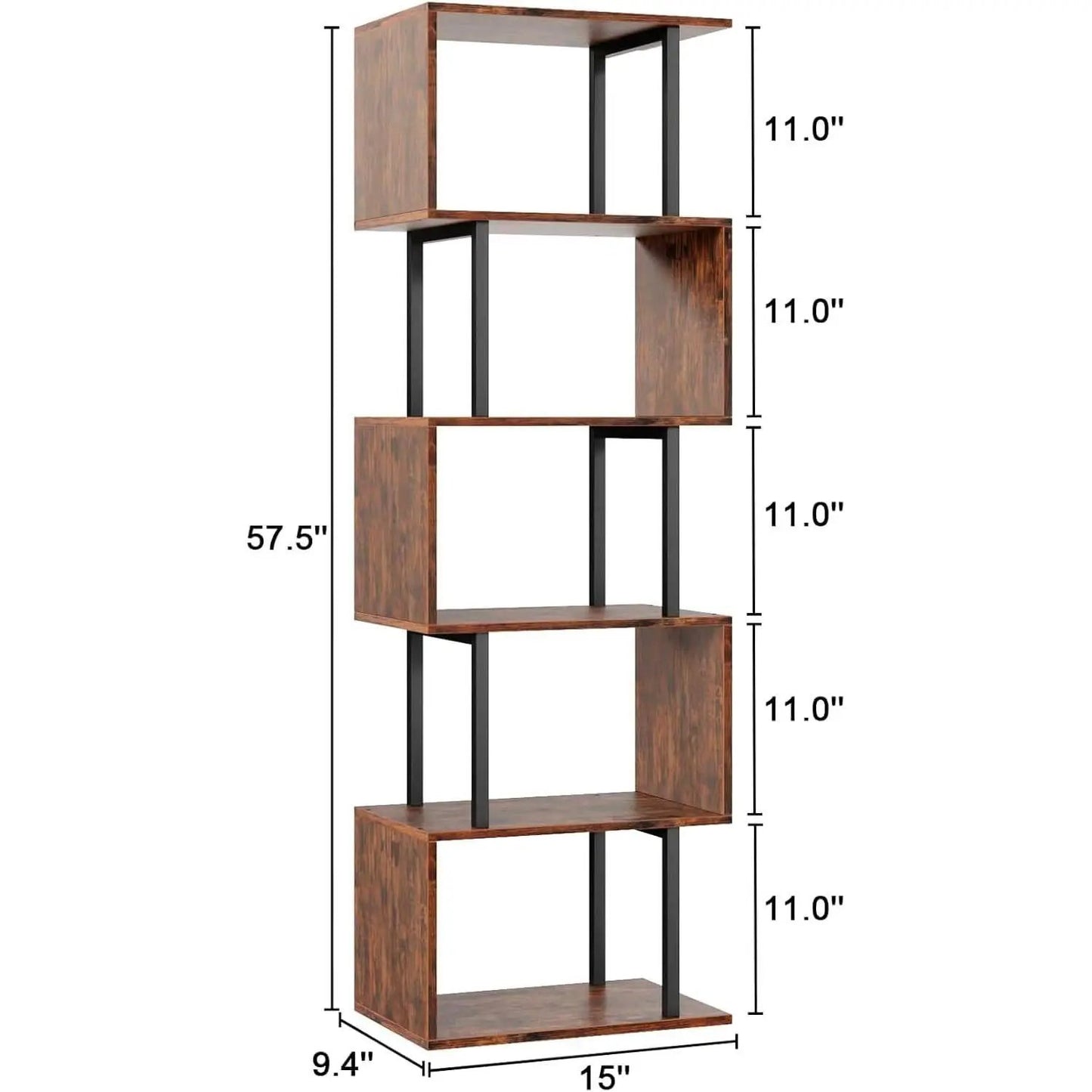 S Shaped 6 Tier Bookshelf Wood And Metal Room Divider from PriceLows™