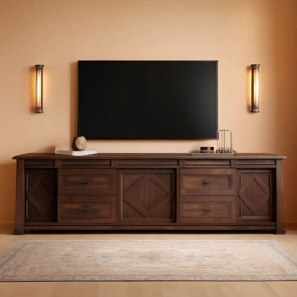 98.4 Inch Rustic Brown TV Stand With 4 Drawers And Shelves from PriceLows™