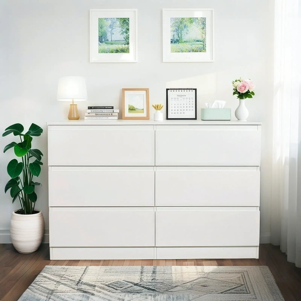 6 Drawer Dresser | Spacious Countertop | Concealed Handles | 47 Inch Width