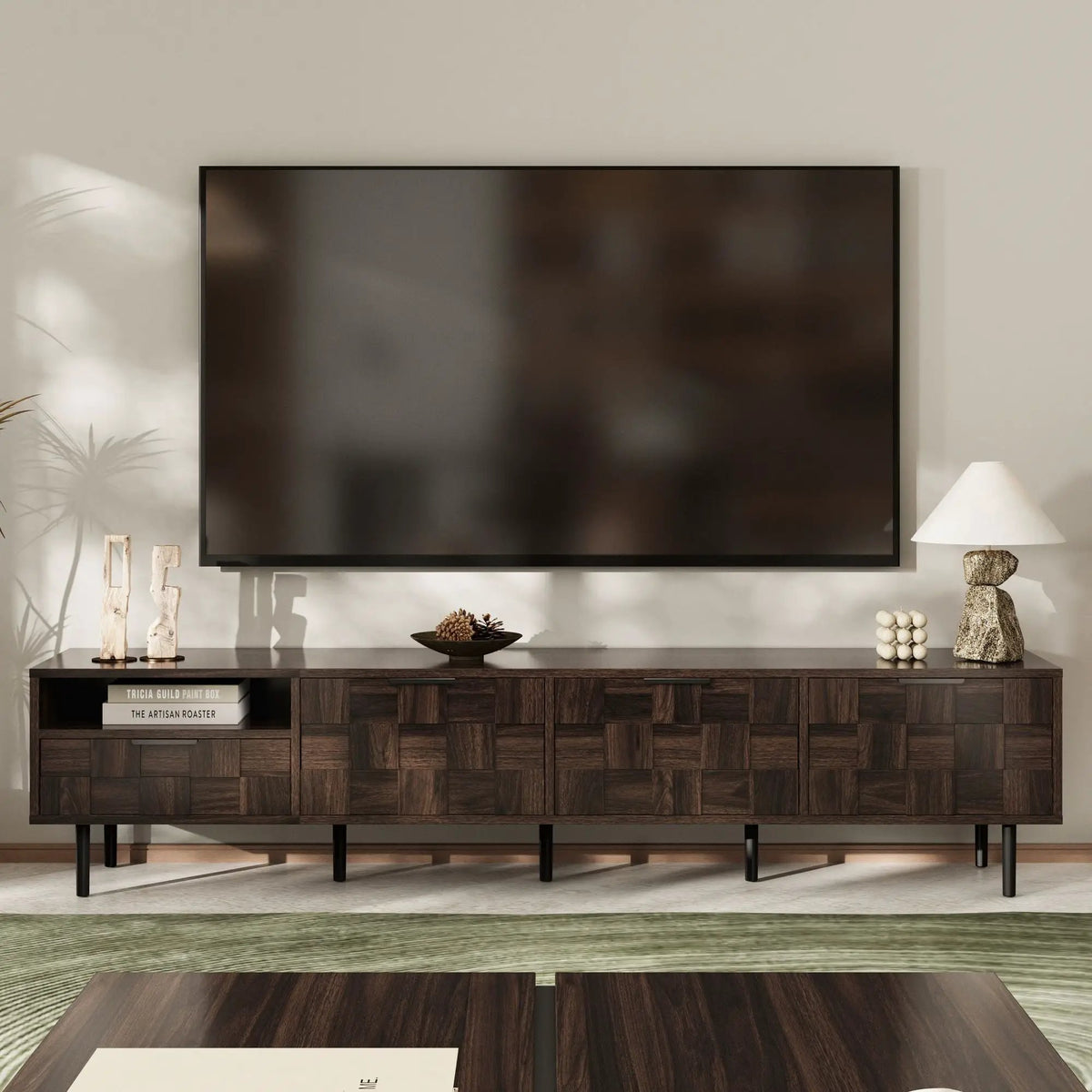 TV Stand | 78 Inch | Soft Close Storage | Walnut Finish