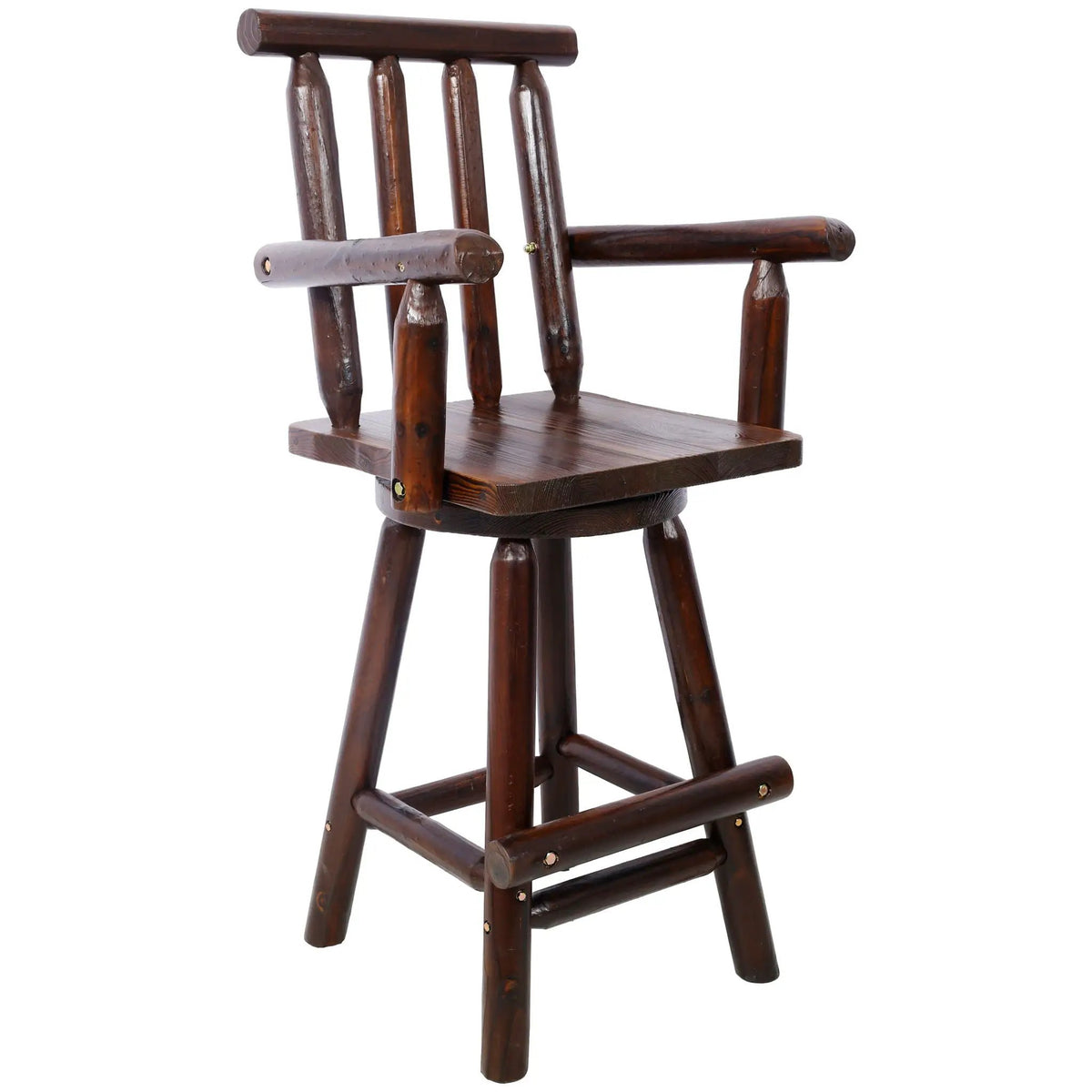 Rustic Bar Stool | 360 Degree Swivel | Fir Wood | Wide Armrest