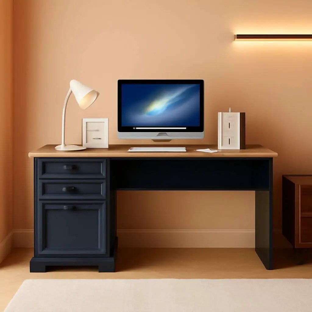 Blue Farmhouse Executive Desk With Charging Station from PriceLows™
