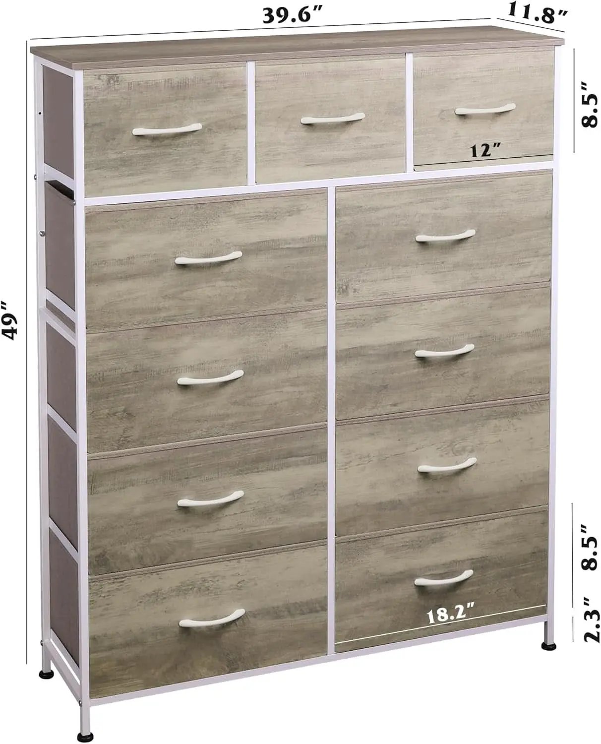 Tall Fabric Dresser Storage Tower 11 Drawer Greige Bedroom from PriceLows™