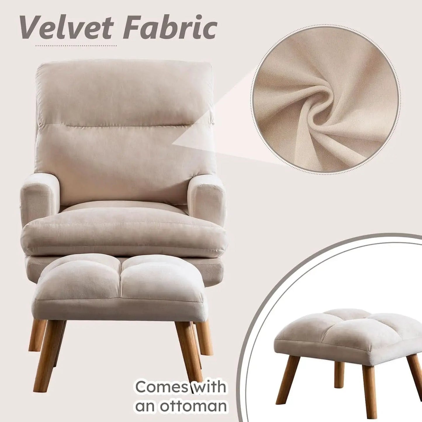 Beige Accent Chair With Ottoman Adjustable Backrest from PriceLows™