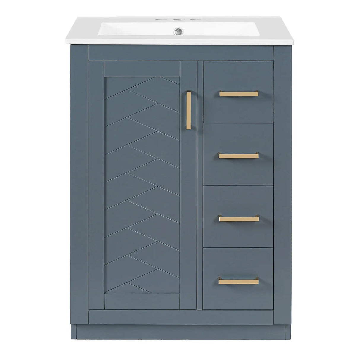 24 Inch Modern Bathroom Vanity | 1 Door 3 Drawers | Ceramic Sink | Compact Footprint