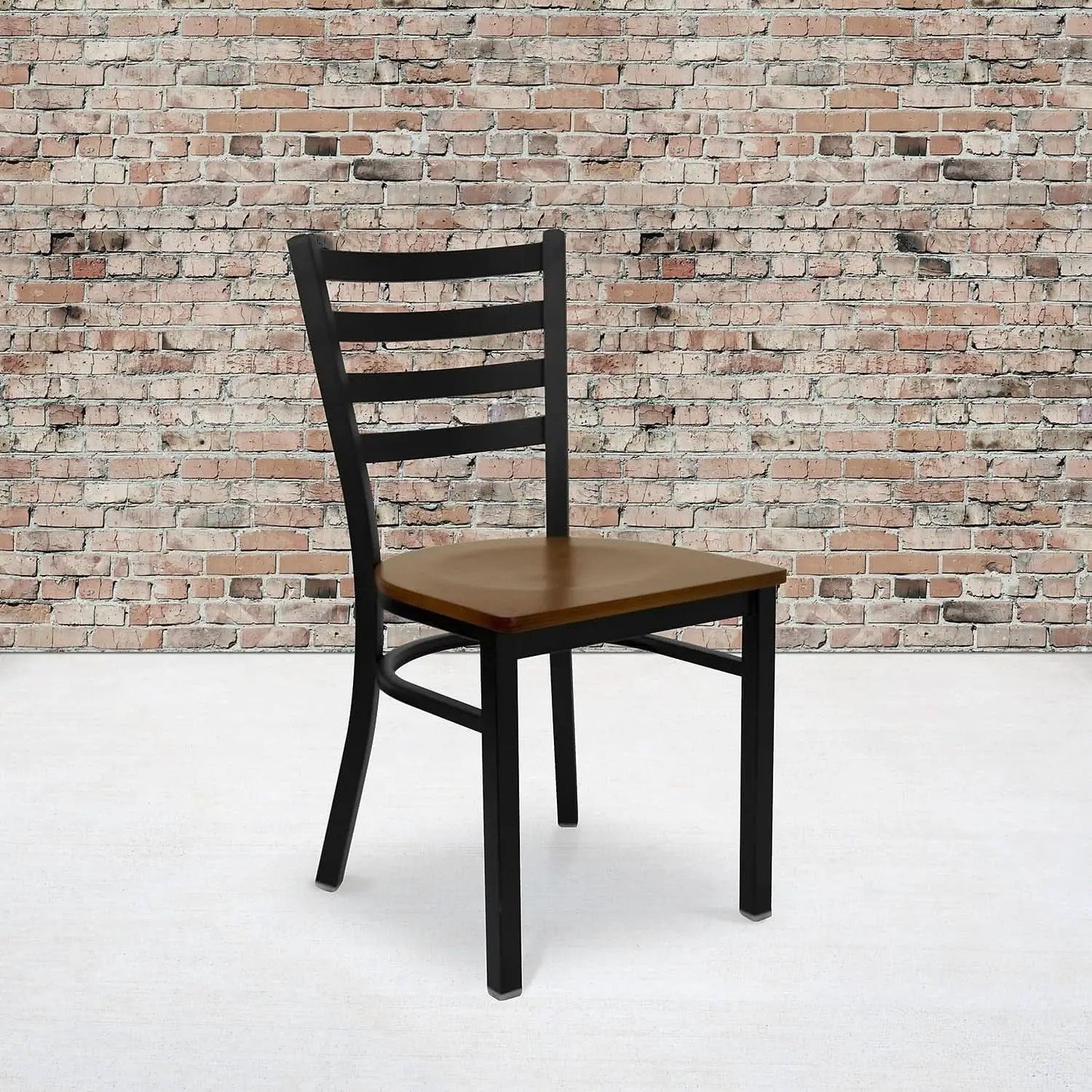 2 Pack HERCULES Series Black Ladder Back Metal Restaurant Chair With Cherry Wood Seat from PriceLows™