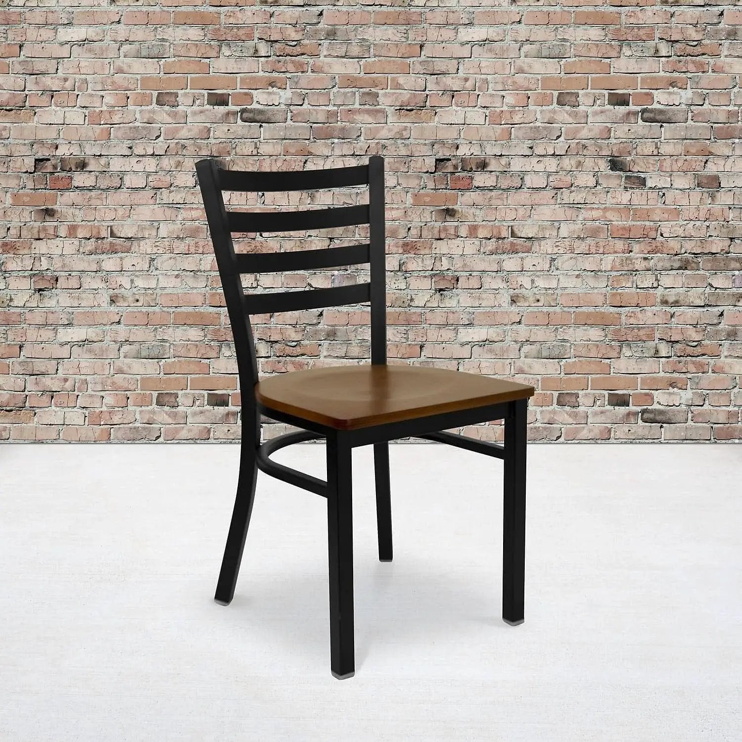 2 Pack HERCULES Series Black Ladder Back Metal Restaurant Chair With Cherry Wood Seat from PriceLows™