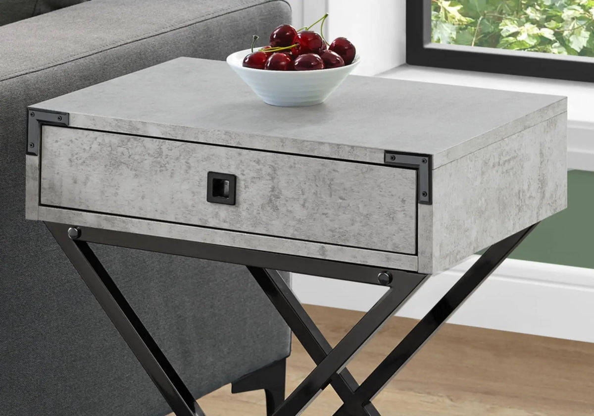 Accent Side Table | Stylish Rectangular Top | Drawer On Metal Glides | Metal Legs