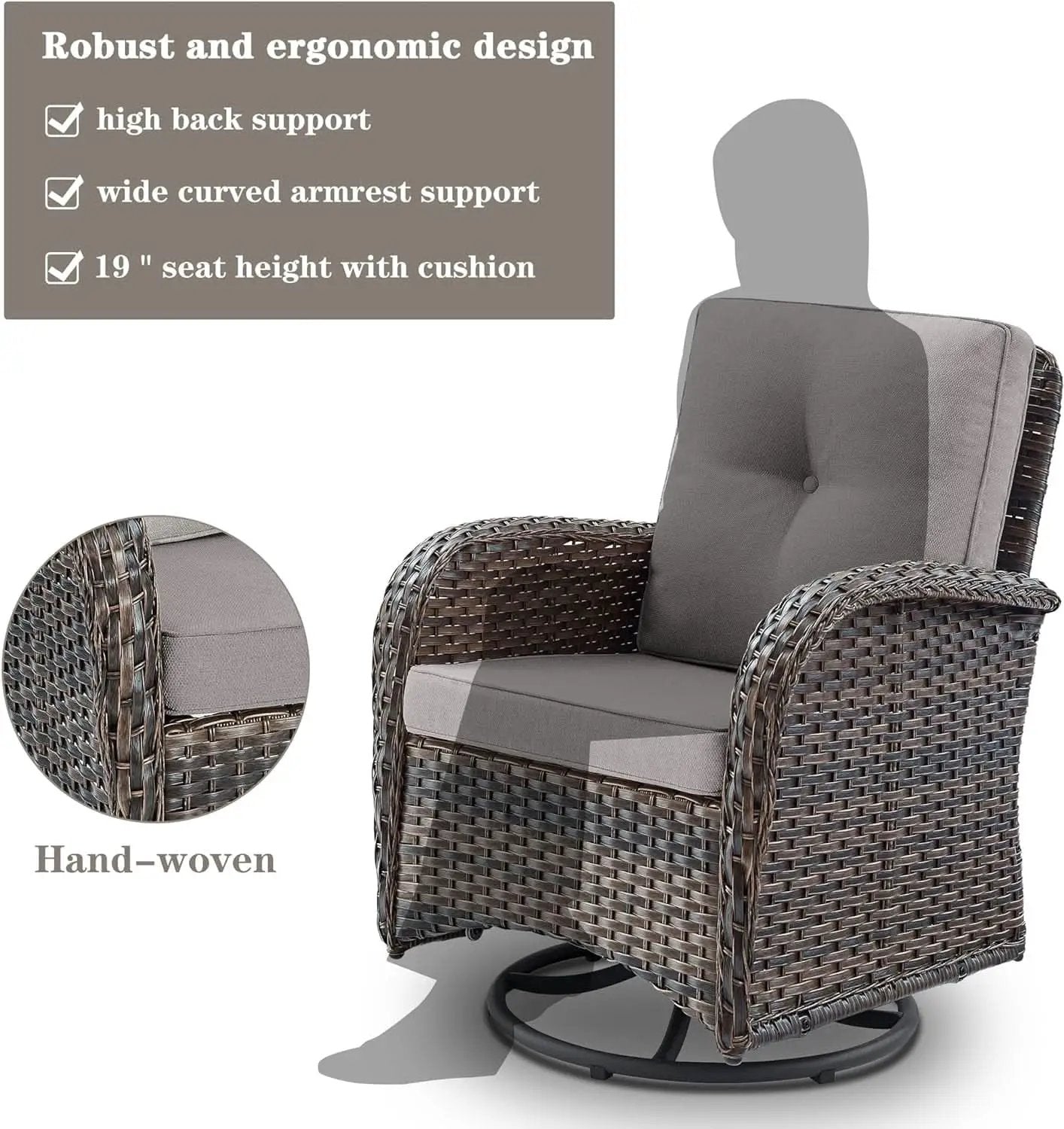 Brown Wicker Swivel Patio Set 2 Chairs Glass Table from PriceLows™