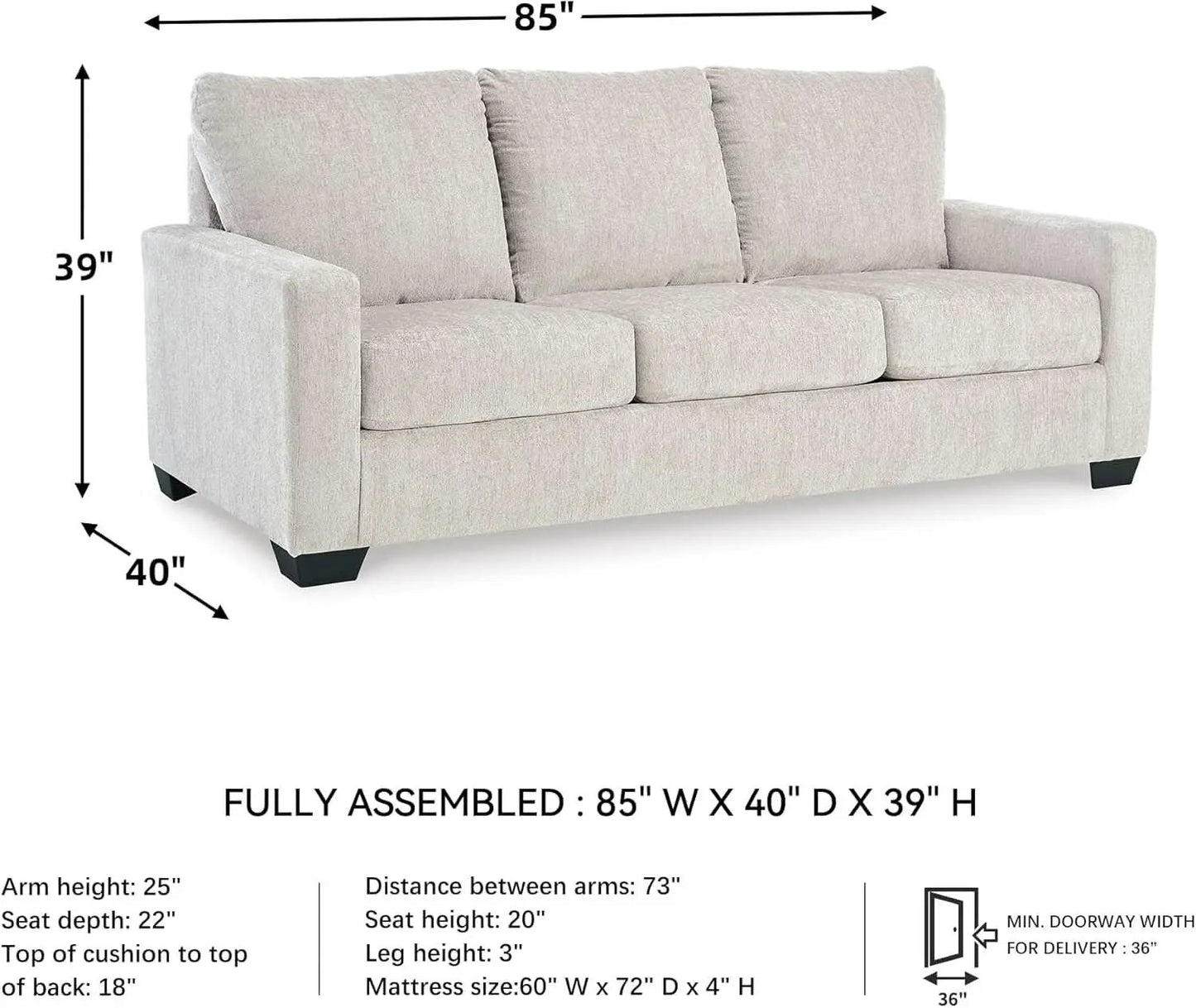 White Queen Upholstered Sleeper Sofa With Gel Memory Foam from PriceLows™