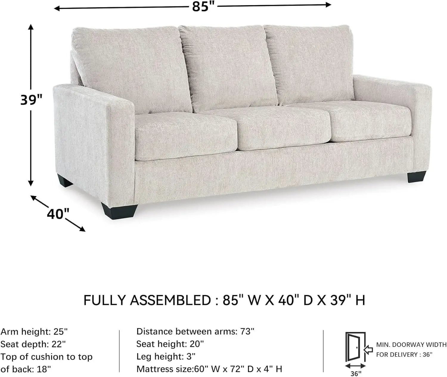 White Queen Upholstered Sleeper Sofa With Gel Memory Foam from PriceLows™