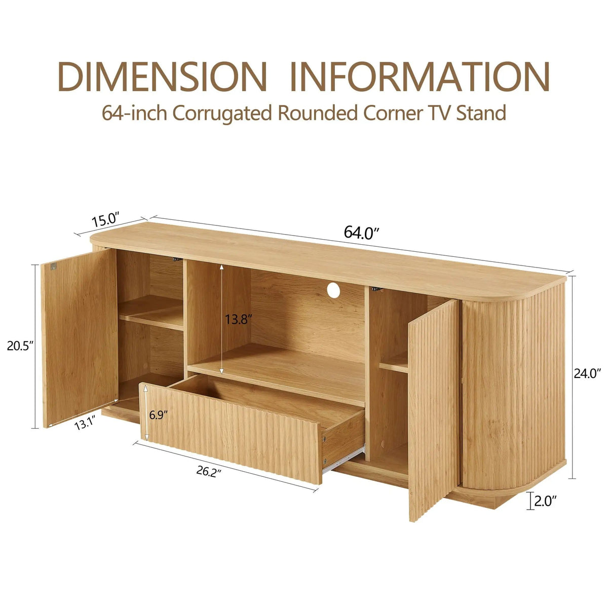 Modern Wavy TV Stand Rounded Sideboard With Storage Cabinet | 2 Pieces | Particleboard | Dining Room