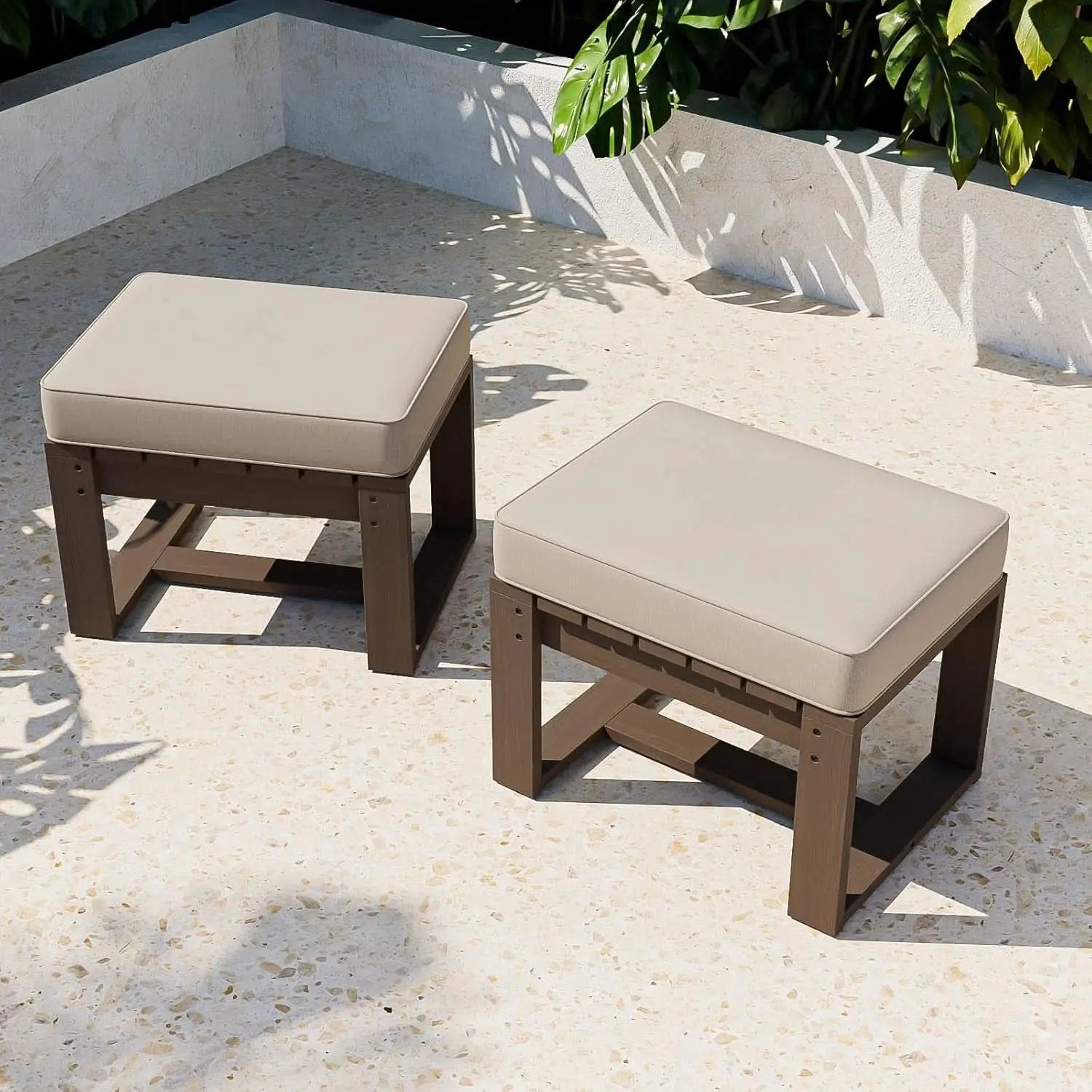 Natural Cedar Outdoor Patio Ottomans Removable Cushions from PriceLows™