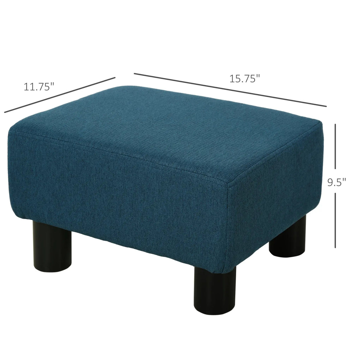 Linen Pouf Ottoman | 16 Inch Cube | Black Legs | Dark Blue