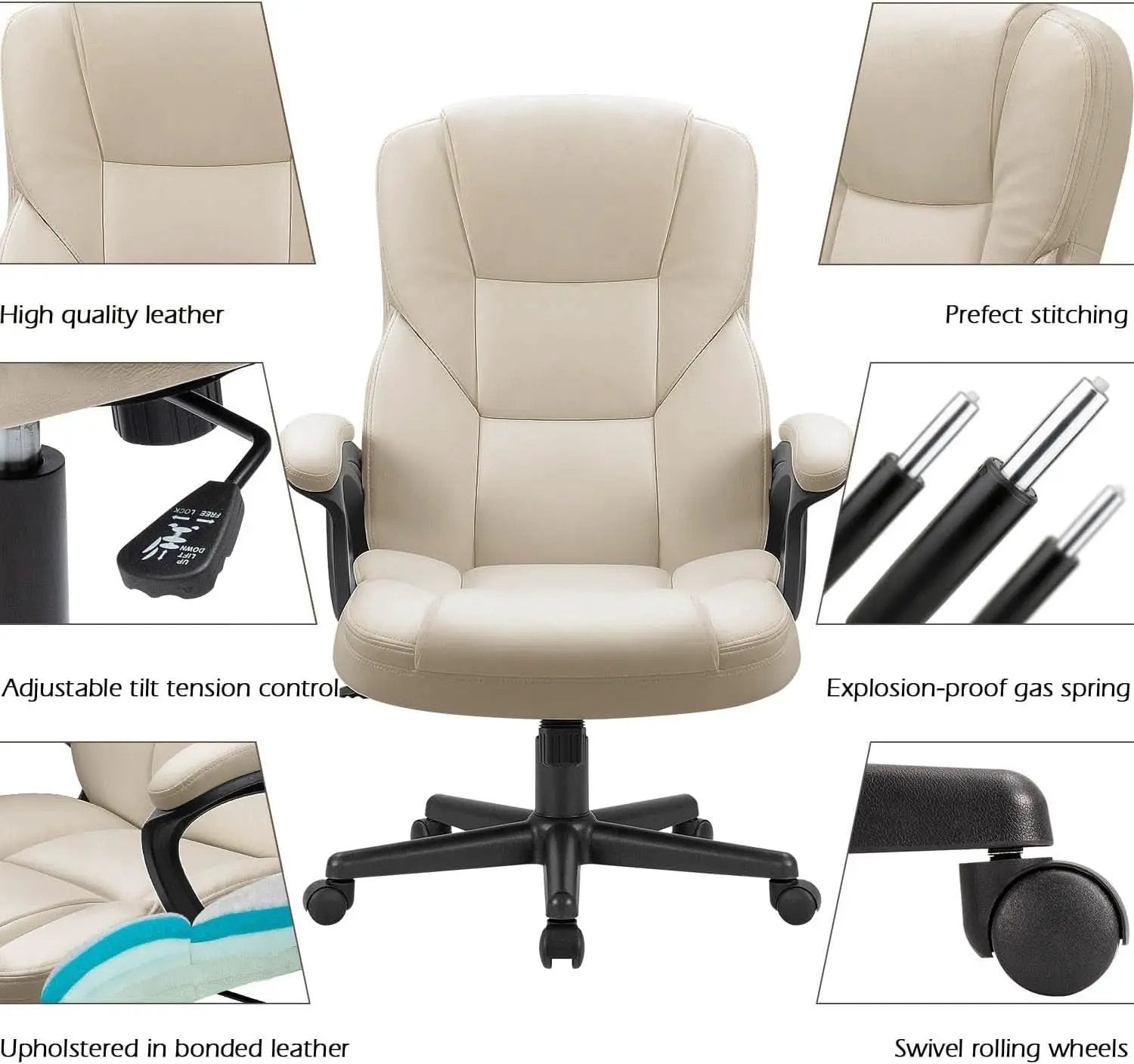 Beige High Back Office Chair With Adjustable Height And Lumbar Support from PriceLows™