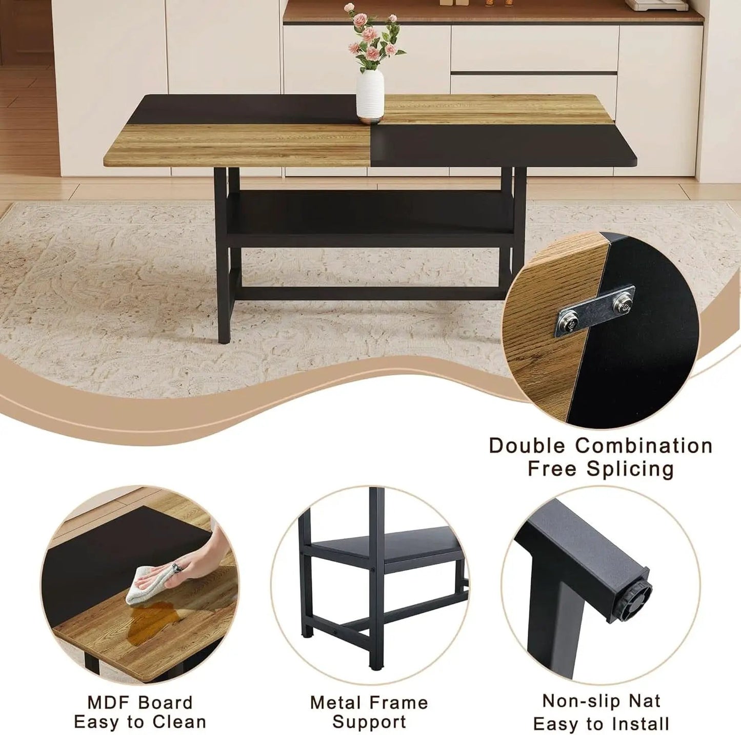 71 Inch Weathered Brown Premium Rustic Dining Table Set from PriceLows™