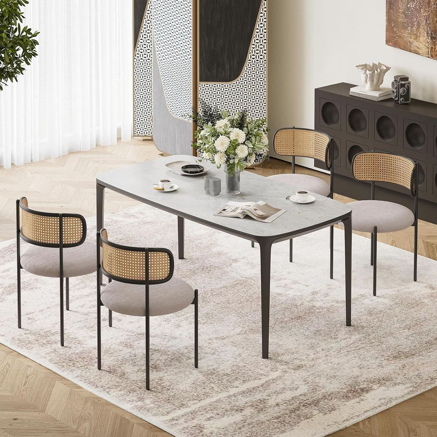 Gray Rattan Back Mid Century Dining Chairs Set Of 2 from PriceLows™
