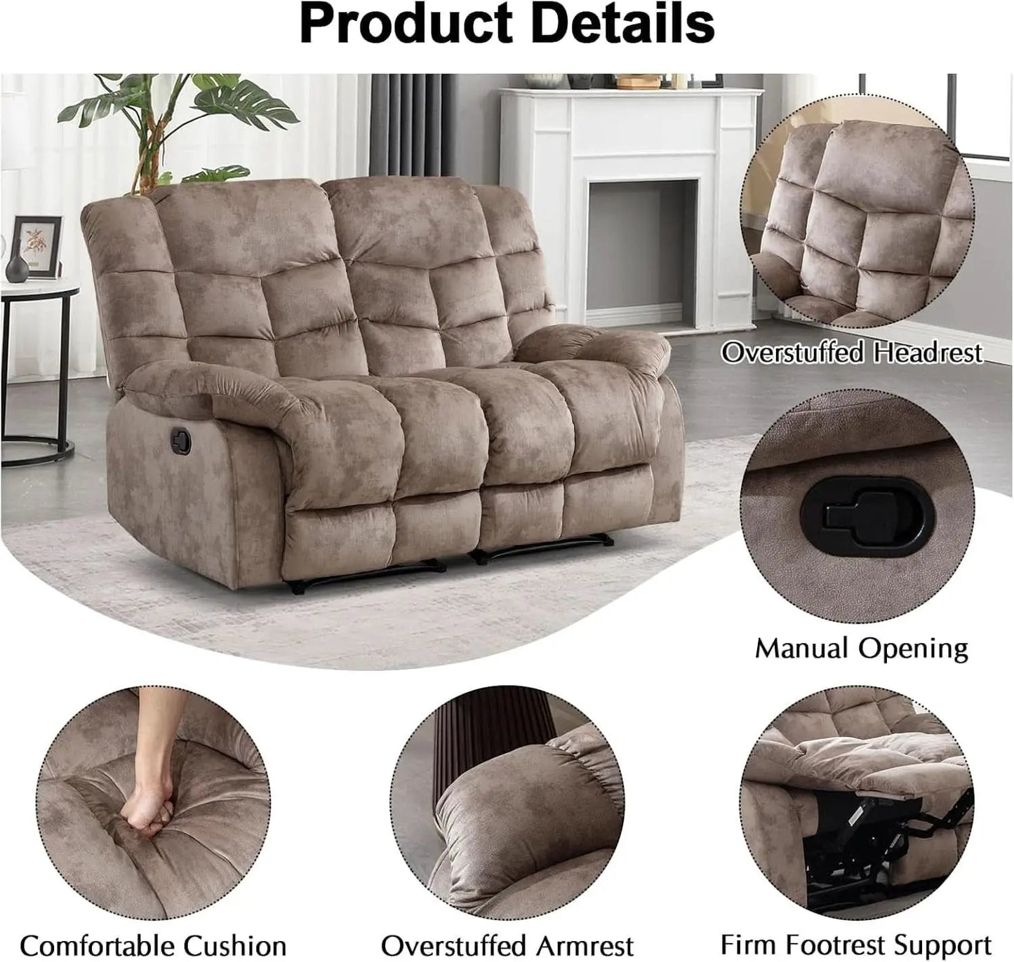 Manual Two Seat Loveseat Recliner Sofa Light Brown from PriceLows™