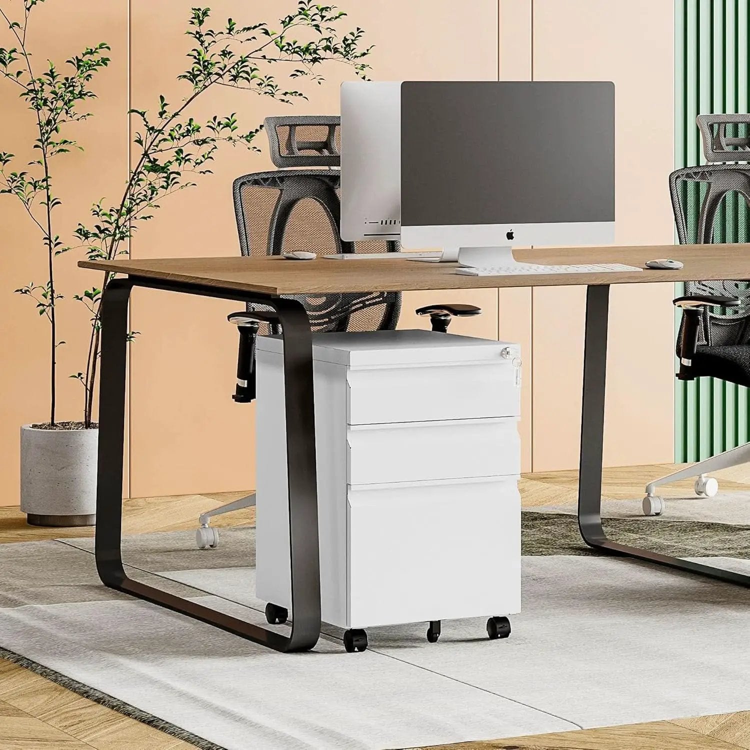 White 3 Drawer Filing Cabinet On Wheels With Lock For Home Office from PriceLows™
