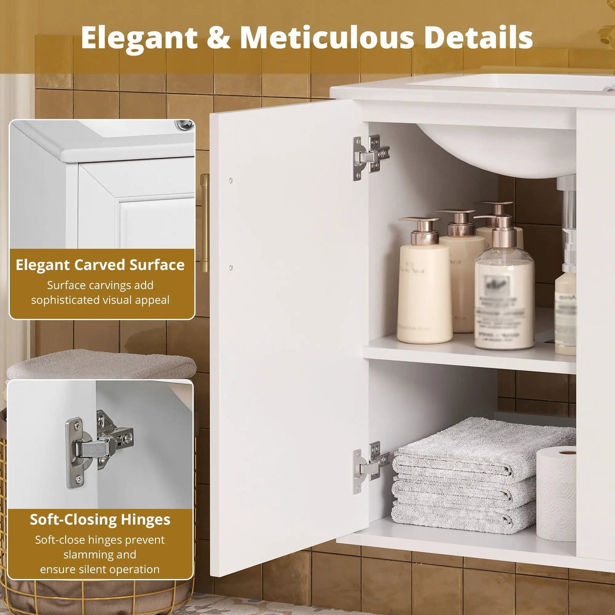 Wall Mounted Bathroom Cabinet With Side Shelf Combo, Vanity With Sink - | 20.3 x 18.5 x 24 in | Solid Wood & Ceramic | White