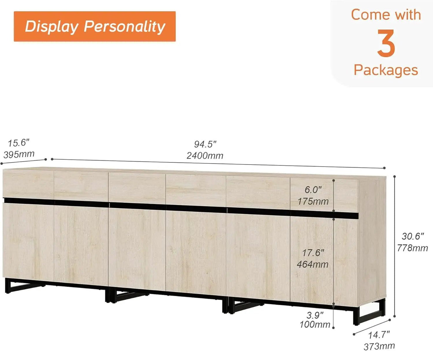 3 In 1 Multifunctional Sideboard Buffet Cabinet With Adjustable Shelves In Light Oak Finish For Living Room from PriceLows™