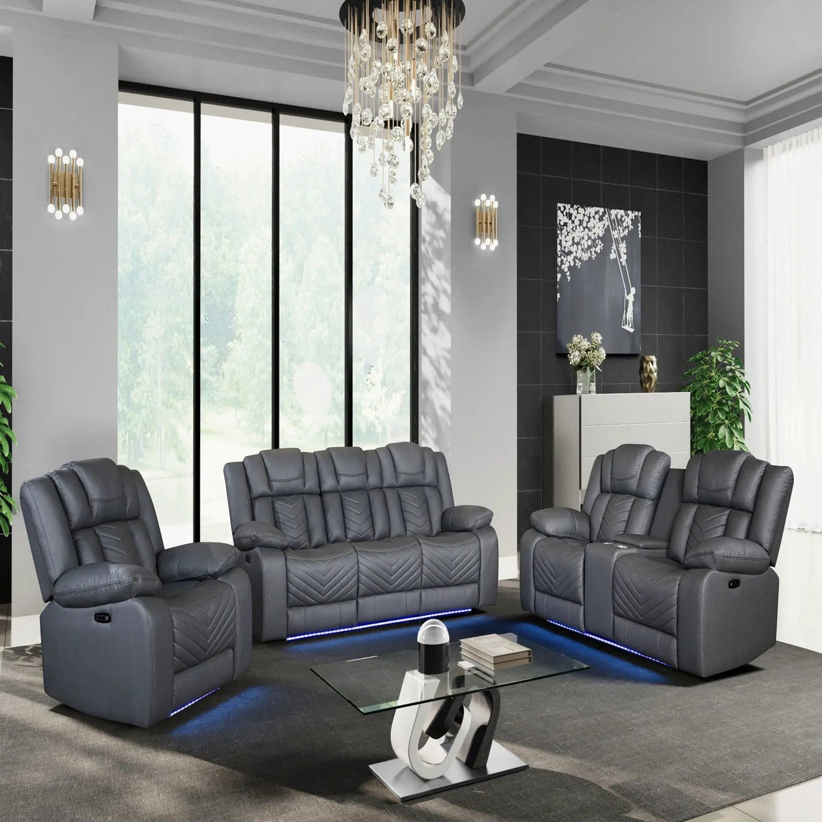 Raize Power Recliner With LED Functionality Reclining Chair | 42 x 38.25 x 39.75 in | Polyester & Fabric | Gray