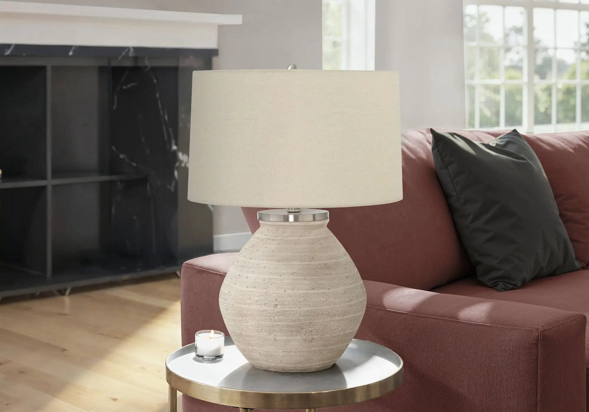 Lighting, Table Lamp, Concrete, Resin, Contemporary - | 18 x 18 x 25 in | Linen & Concrete | Cream