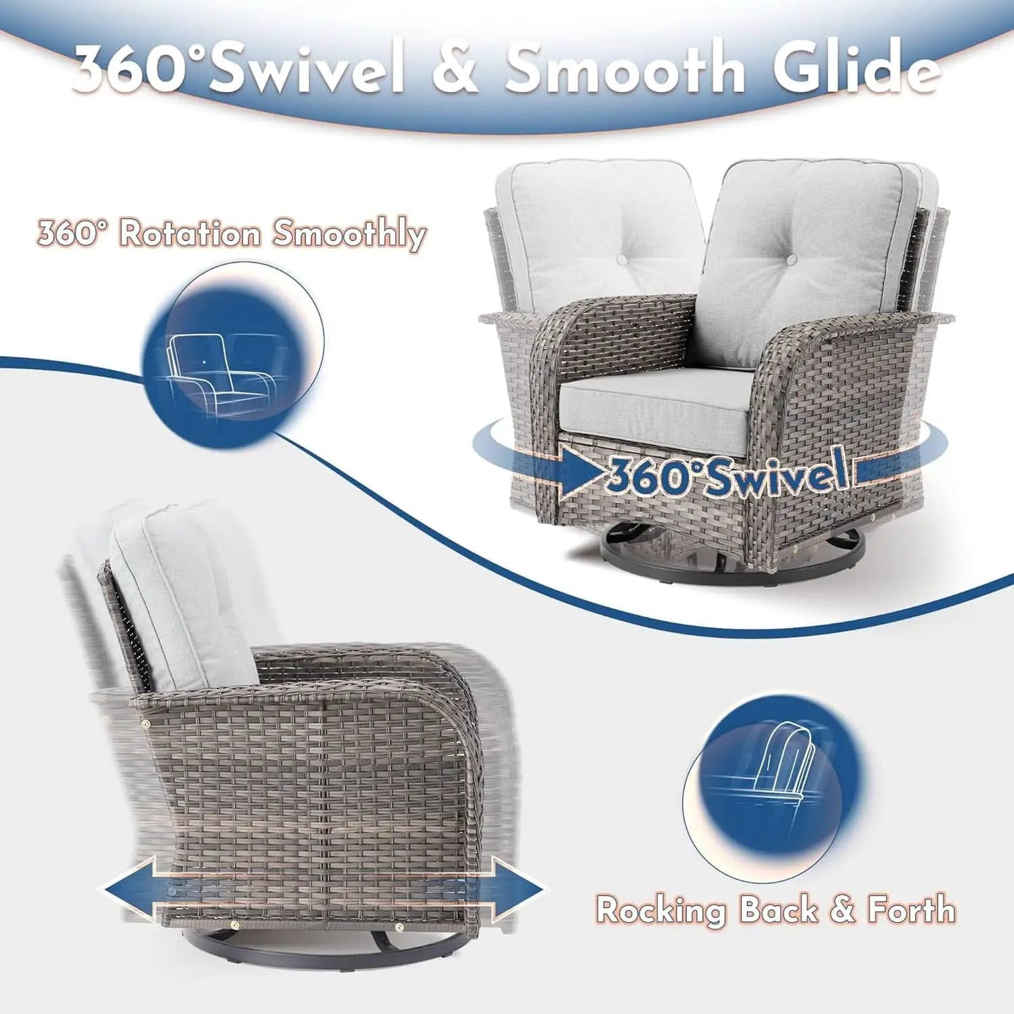 5 Piece Outdoor Patio Furniture Set With Swivel Rocker Chairs Light Gray from PriceLows™