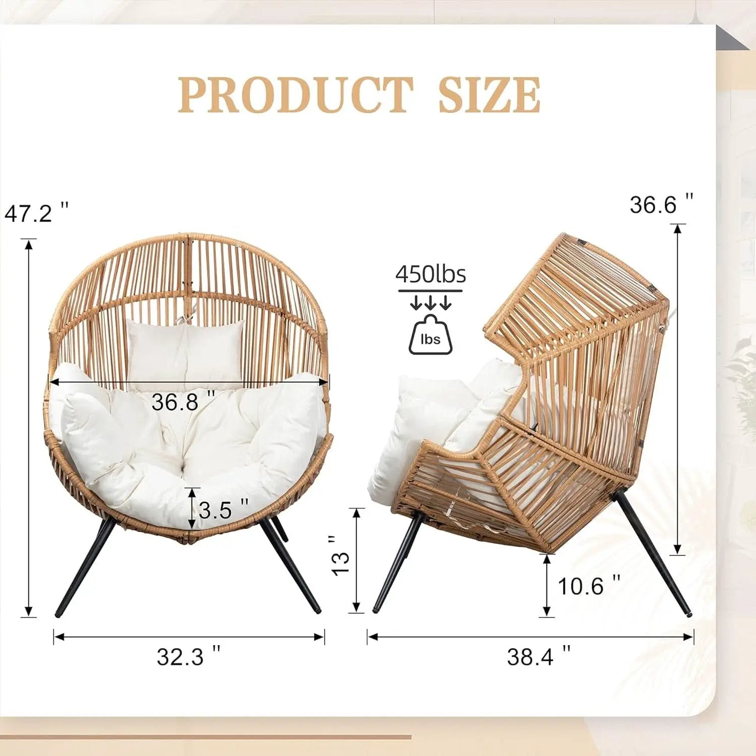Beige Wicker Egg Chair With Cushion Outdoor Lounge from PriceLows™