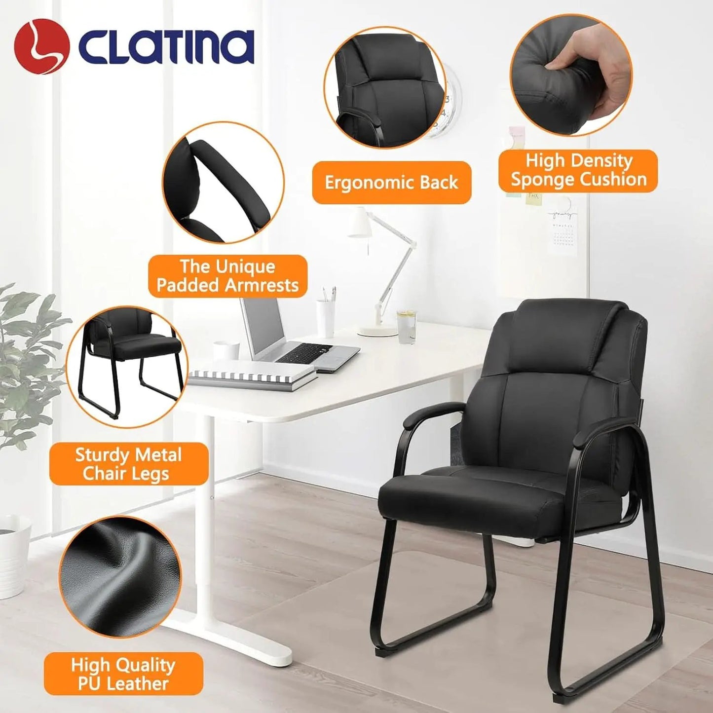 Black Leather Guest Chair 2 Pack With Padded Armrests from PriceLows™