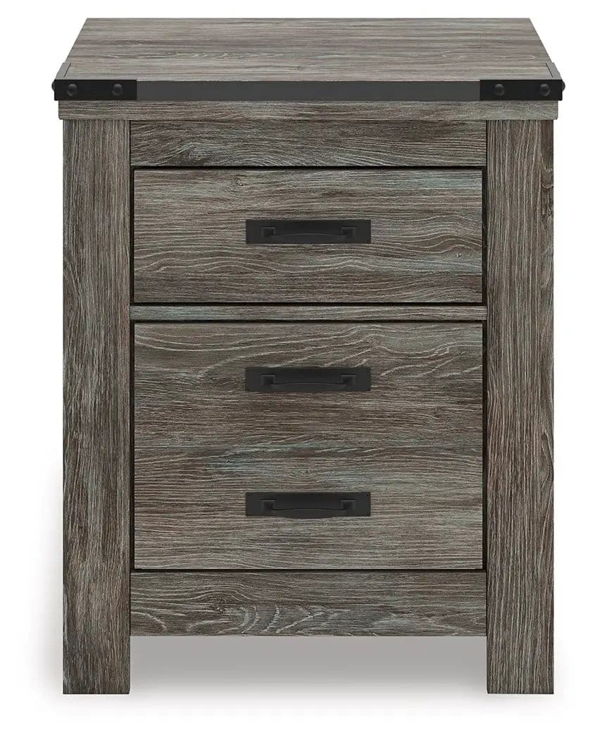 Frandern Two Drawer Night Stand Nightstand | 24.72 x 16.18 x 29.65 in | Engineered Wood & Metal | Gray
