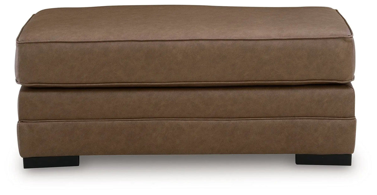 VillaCourt Ottoman | 44 x 24 x 19 in | Faux Leather & Wood | Caramel