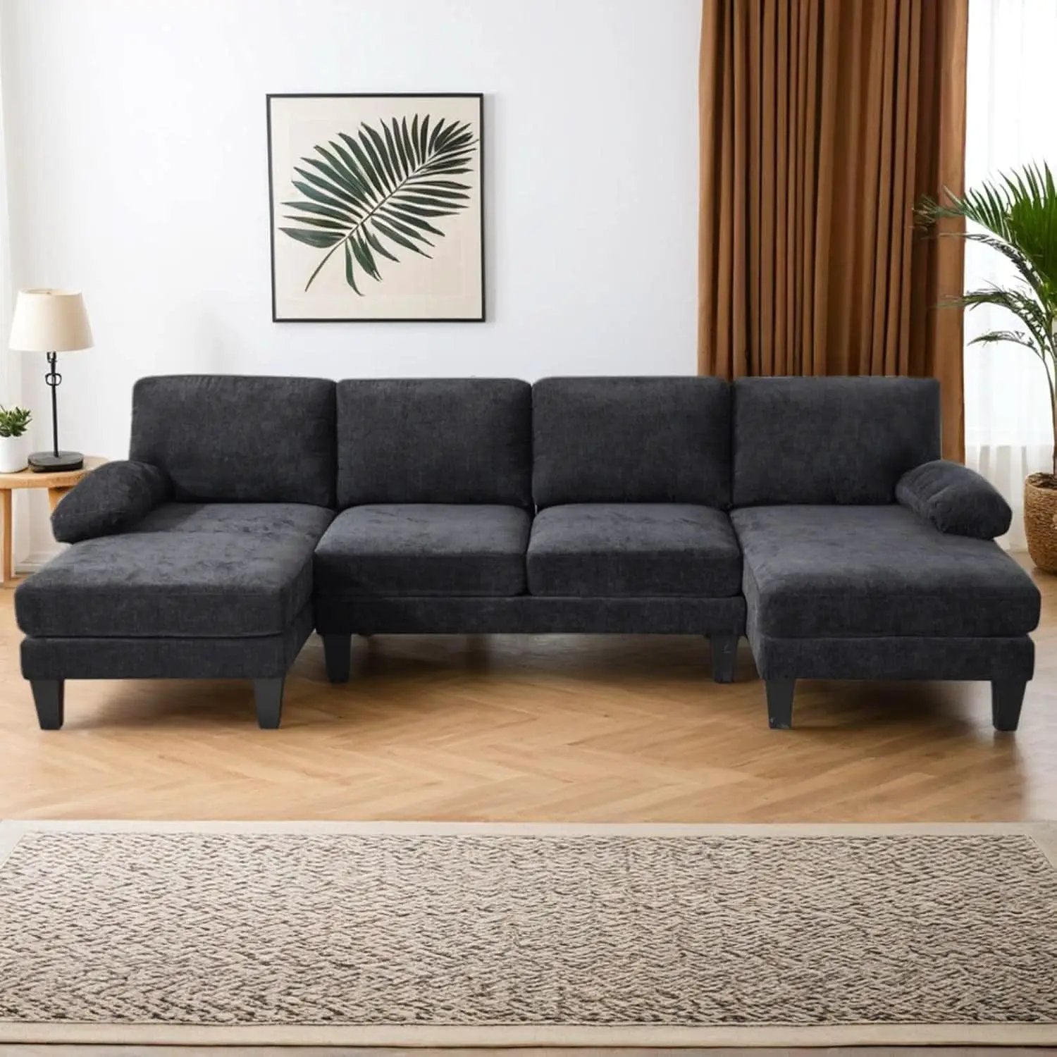U Shape Sectional Sofa 111 Inch Black Living Room Setup from PriceLows™