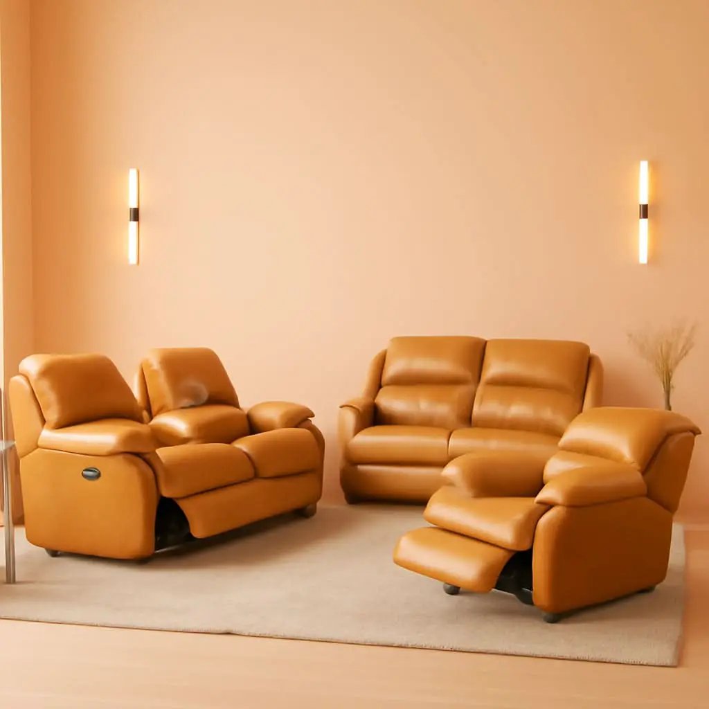 Leather Manual Recliner Sofa Set Ginger 3Piece Living Room from PriceLows™