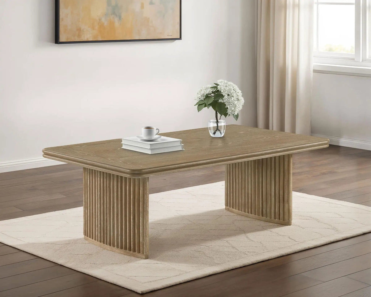 Adina Rectangular Wood Coffee Table Distressed Light | 47 x 26.75 x 16.25 in | Engineered Wood & Veneer | Brown