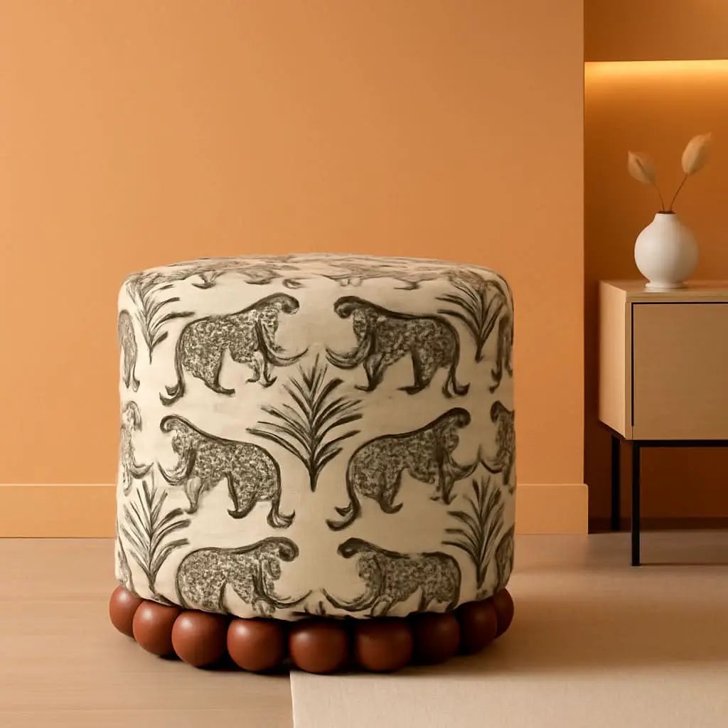 Dex Taupe Leopard Jacquard Ottoman Fully Assembled from PriceLows™