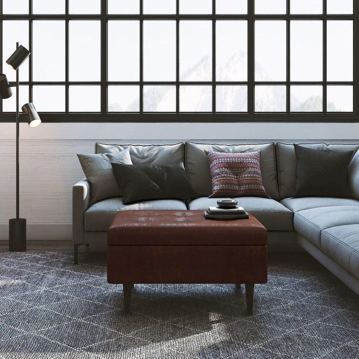 Shay Large Square Storage Ottoman | Coffee Table Design | Hydraulic Lift-Up Lid | Mid-Century Style