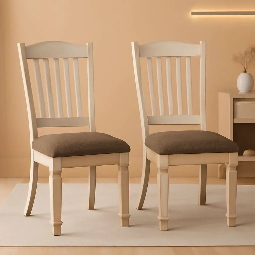 20 Inch Upholstered Dining Chair Antique White Set Of 2 from PriceLows™