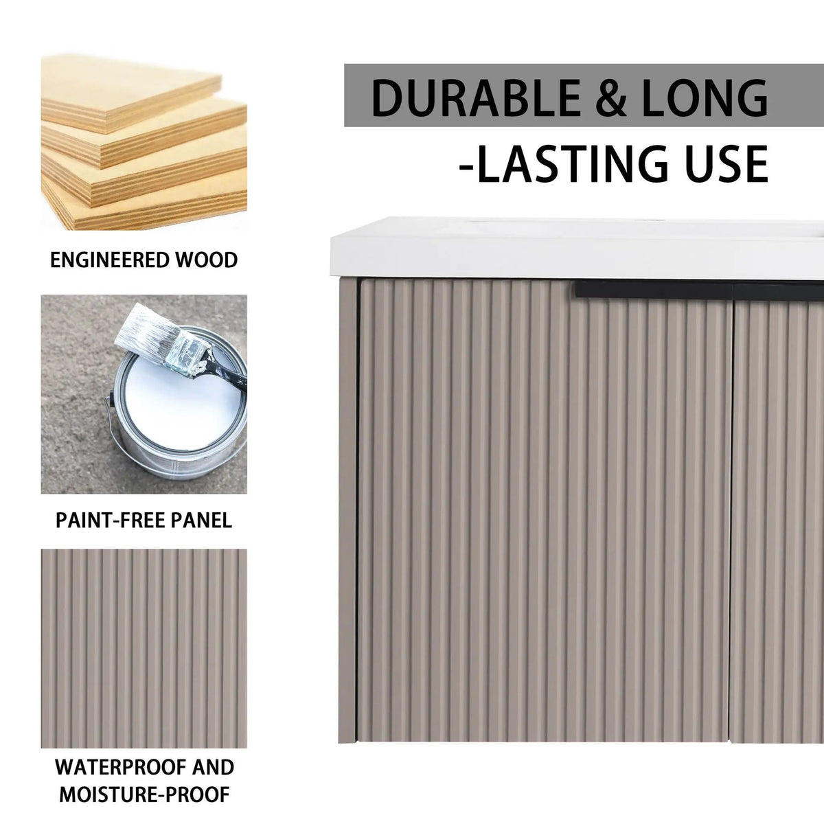 Wall Mounted Bathroom Vanity | Soft Close Doors | Wavy Door Panels