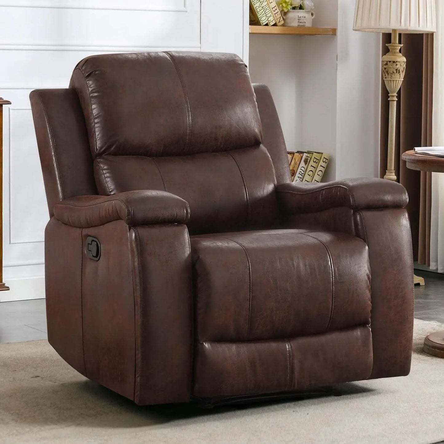 Leather Recliner Chair Red Brown With Concealed Cup Holders from PriceLows™