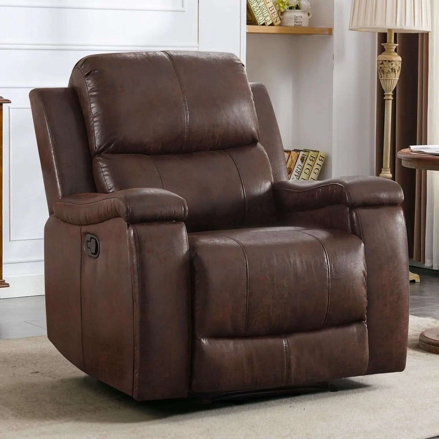 Leather Recliner Chair Red Brown With Concealed Cup Holders from PriceLows™