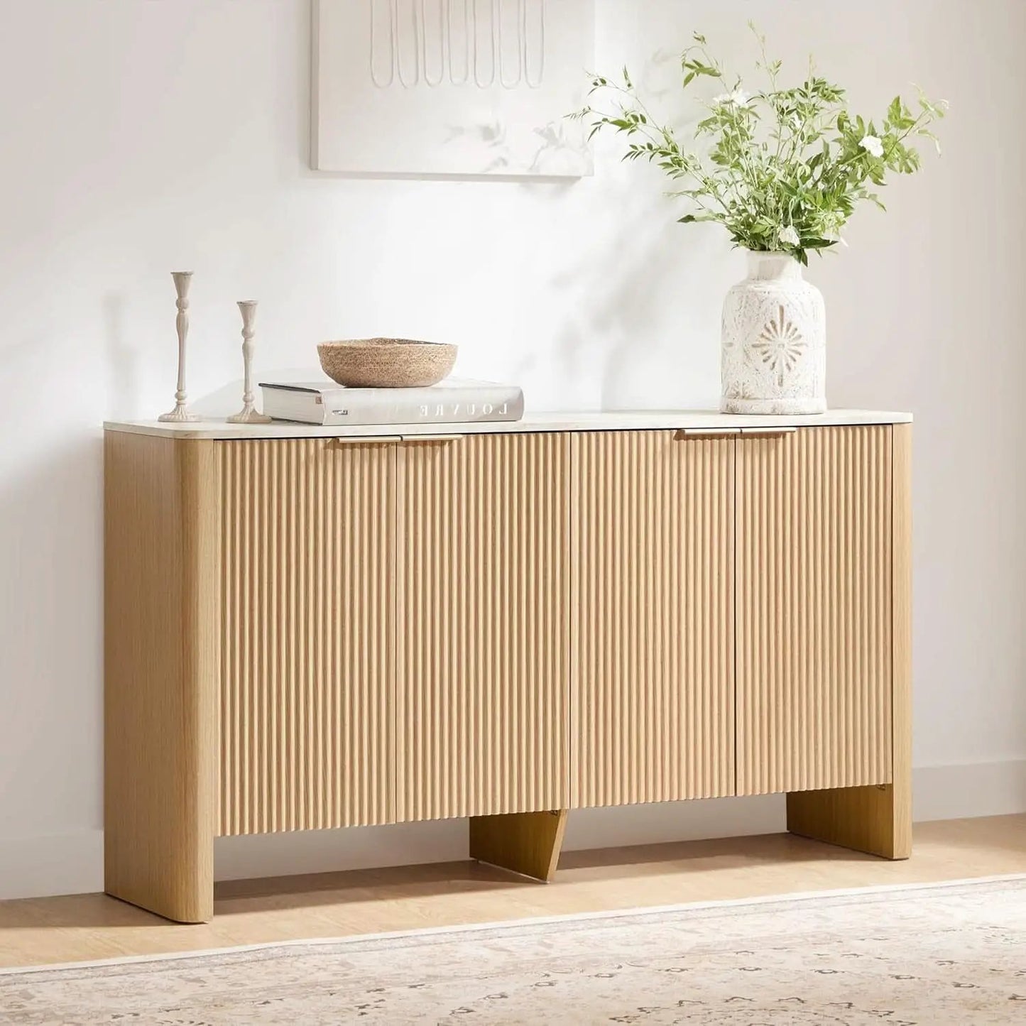 61 Inch Oak Sideboard Cabinet With Adjustable Shelves from PriceLows™