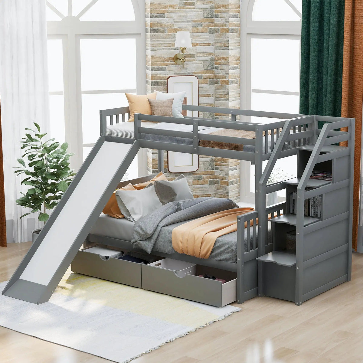 Bunk Bed | Storage Staircase | Slide | Desk With Drawers