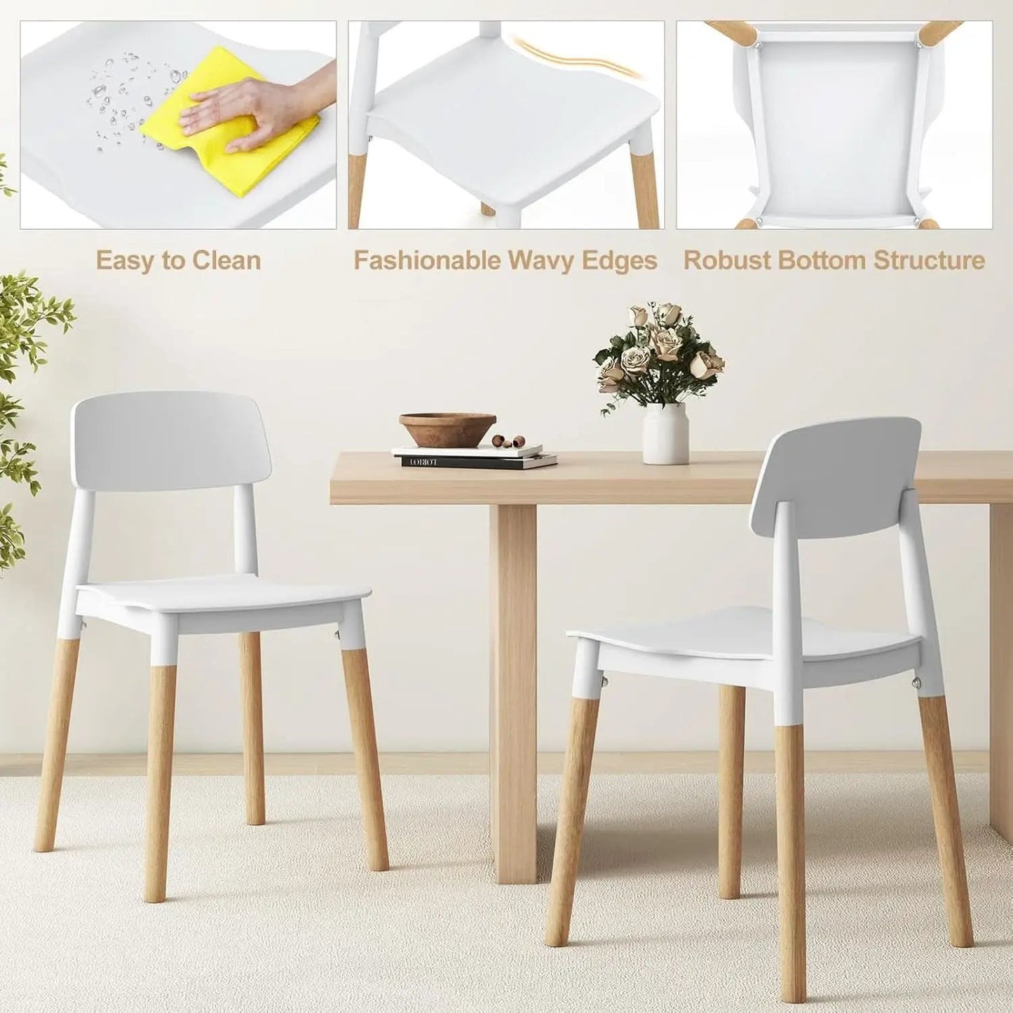 White Wooden Dining Chairs Set of 4 With Ergonomic Backrest from PriceLows™